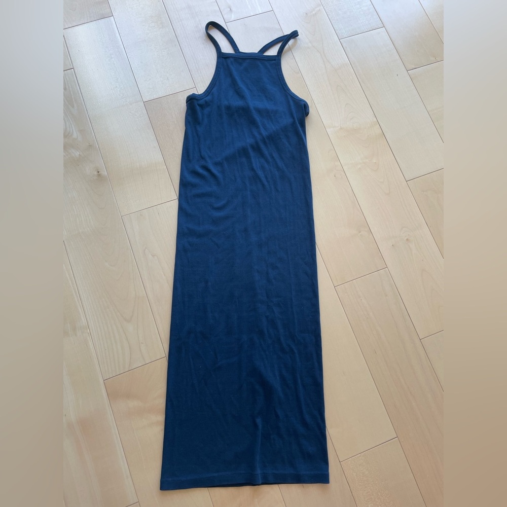 Everlane Ribbed Pima Cotton, High Neck Cutaway Bodycon Dress, XS Navy Blue Sexy!